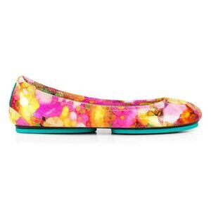 Rare Tieks Womens Size 7 Aquarella Floral Ballet Flats In Metallic Watercolor
